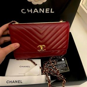 CHANEL Chevron CC Trendy WOC - Burgundy w/box and cards